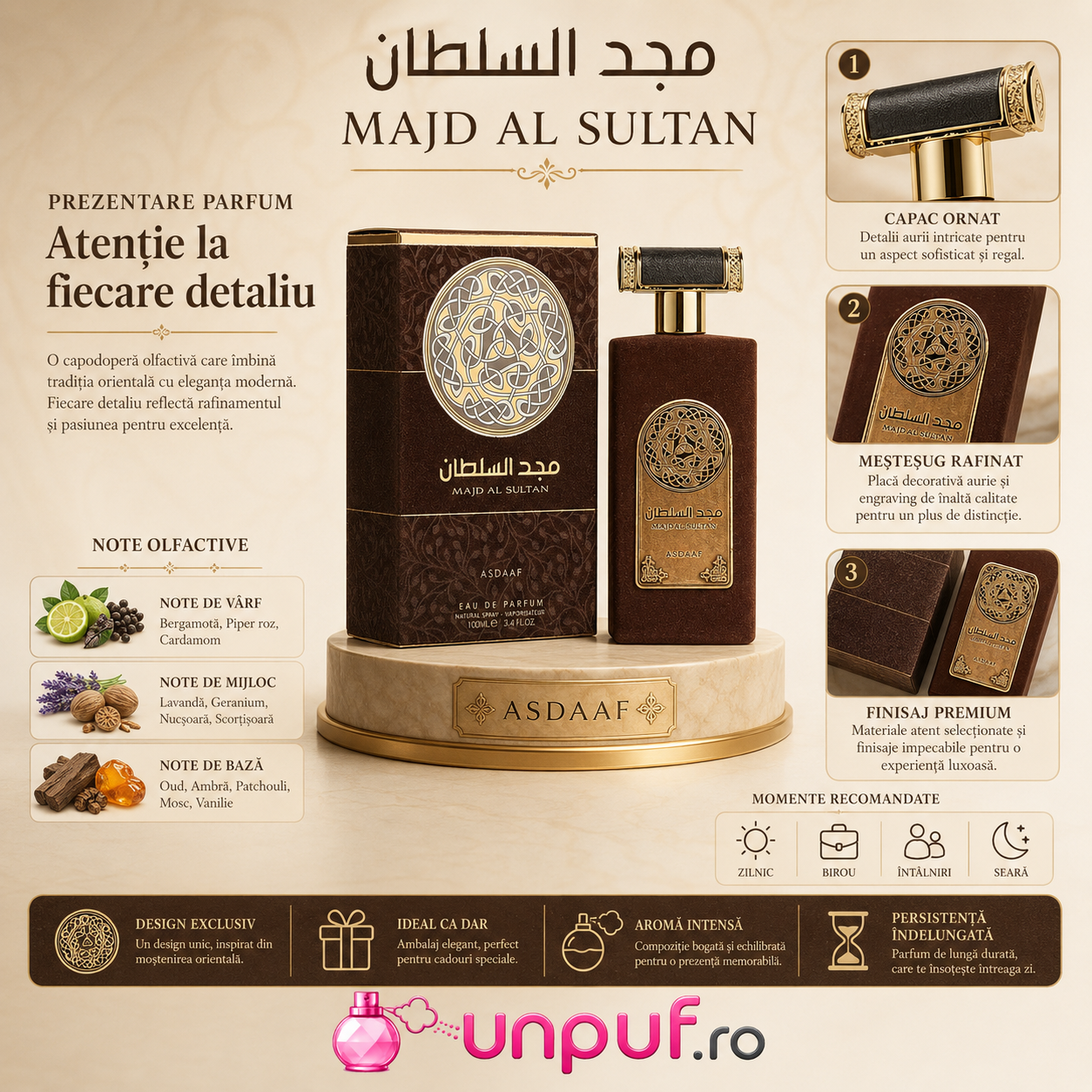 Parfum pentru bărbați Asdaaf Majd Al Sultan Eau de Parfum 100 ml prezentare premium